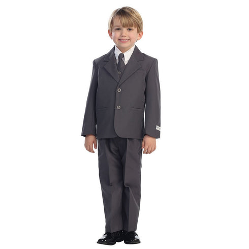 Baby Boys Charcoal Single Breasted Jacket Vest Shirt Tie Pants 5 Pc Suit 6-24M - SophiasStyle.com